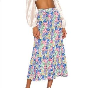 FAITHFULL THE BRAND Valensole Midi Skirt In Blue.
